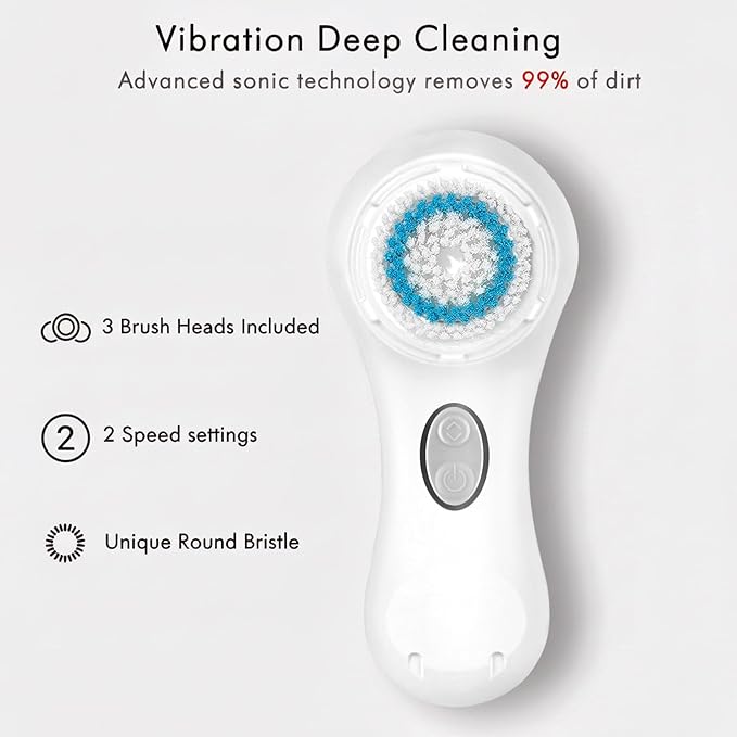 Microtree Electric Facial Cleansing Brush, Ultrasonic Vibrating Face Brush, 2 Speeds for Gentle Clean, Rechargeable Face Scrubber Exfoliator Waterproof Sonic Face Brushes for Cleansing