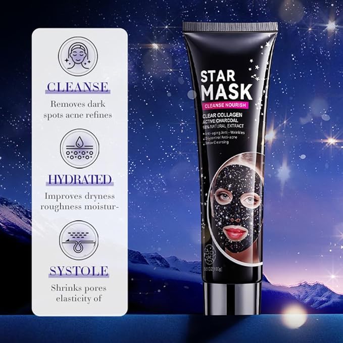 Blackhead Remover Mask, Collagen Peel Off Face Mask with Bamboo Charcoal, Oil Control, Deep Cleansing for Face & Nose Blackhead Removal Pore Cleaner for Men Women 3.5 oz