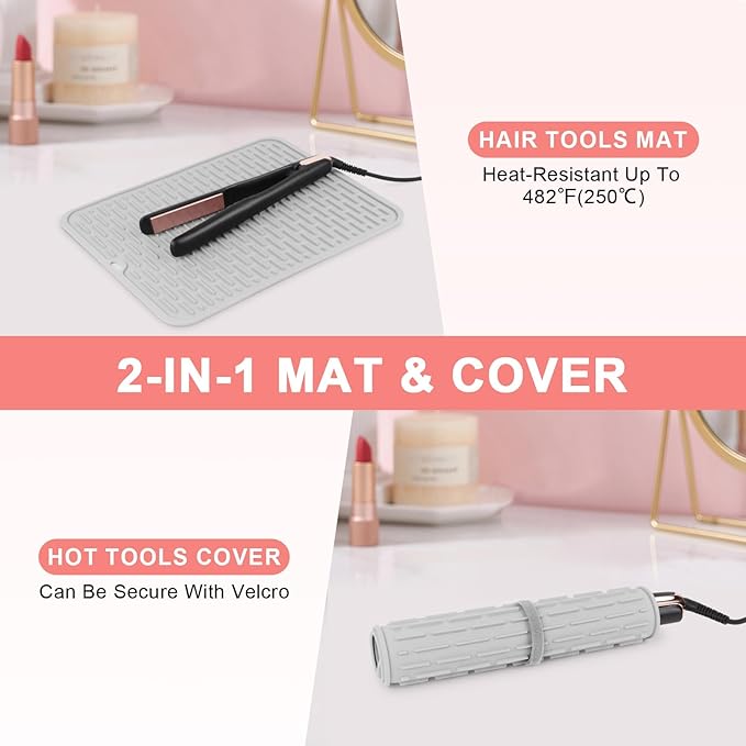 Oversize Silicone Heat Resistant Mat for Curling Irons, Flat Irons, Hair Straighteners and Hot Hair Styling Tools, Portable Hot Tools Cover Pad for Travel Vanity Salon(14.2" x 11.0")