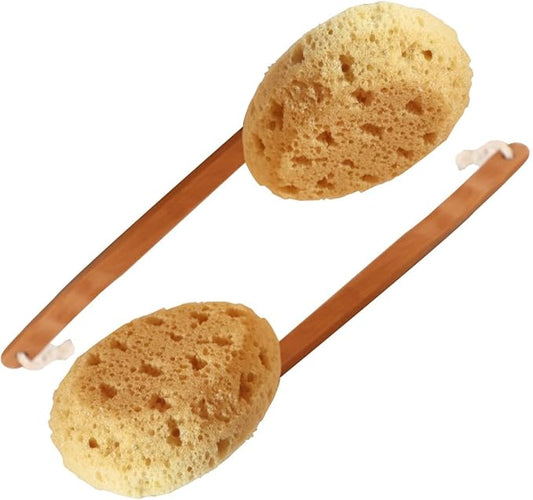 18" 2pcs Extra Long Handle Beechwood Bath Brush with Sponge - Exfoliating & Massaging Back Scrubber for Shower