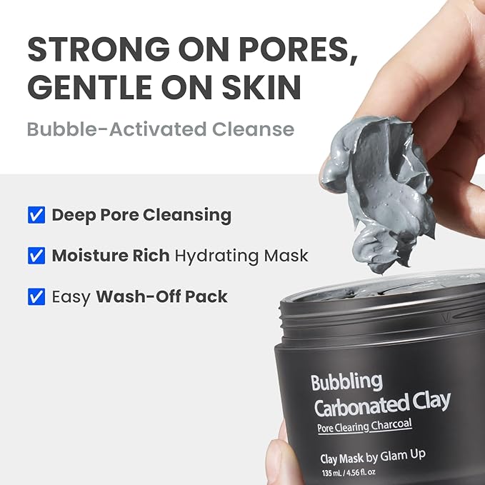GLAM UP Clean Bubbling Carbonated Clay Mask for Face, Easy-Wash Off Pack, Deep Cleansing, Refreshing Skin Clay Mask, Korean Vegan Skin Care 135ml (4.56 Fl Oz)