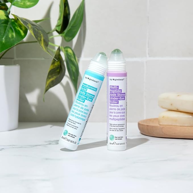 Masque Bar My Ingredients Hydrating Under Eye Serum with 360° Jade Stone Roller, Multi-peptides & Hyaluronic Acid Treats Eye Puffiness, Dark Circles- Instant Wrinkle Remover -Korean Skincare-20ml