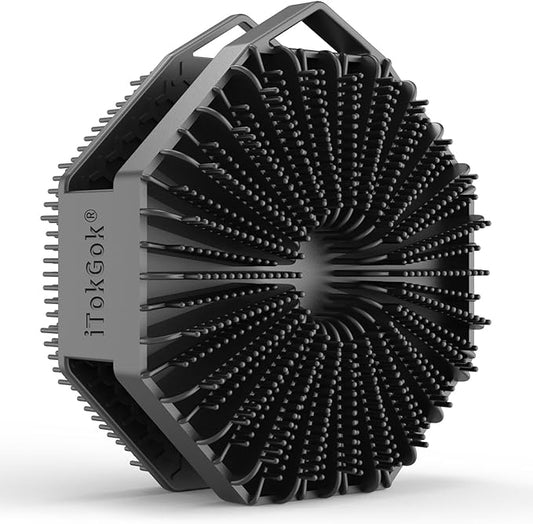 iTokGoK® Premium Silver-Infused Dual-Sided Design 2-in-1 Silicone Body Scrubber for Shower,Body Brush Buffer Scrubber for Men and Women for All Skin, Ergonomic No-Slip Handle, Easy to Clean - Black