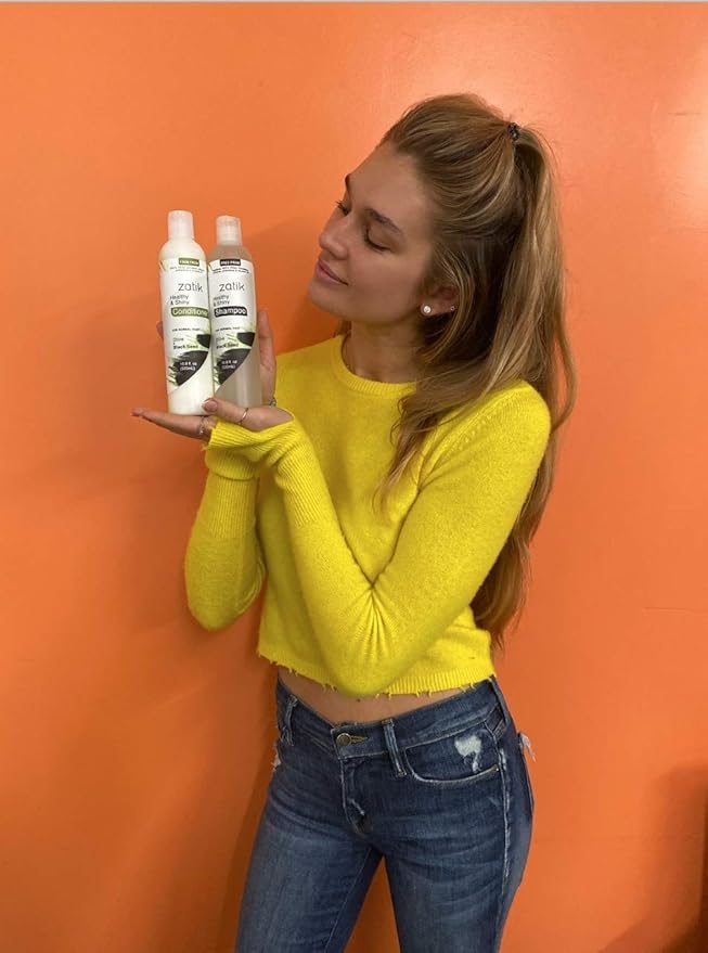 Zatik Naturals - Healthy & Shiny Shampoo + Conditioner set, with Olive and Black Seed, Voluminizing and Safe for Color Treated Hair - one of each 10.80 fl oz.