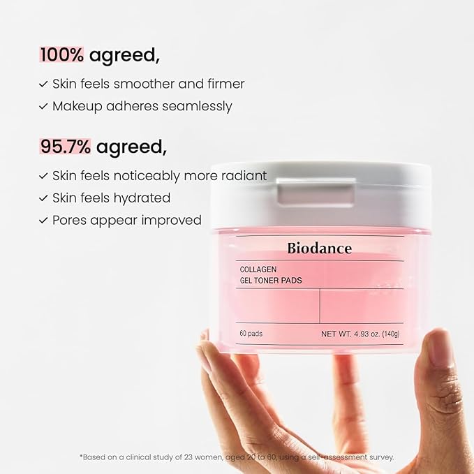 Biodance Collagen Gel Toner Pads, Pore Minimizer for Face, Improving Elasticity, Plumping Toner Pads for Sensitive Skin, Korean Skincare, Stocking Stuffers for Teen Girlsㅣ4.93 fl.oz.(140g)*60Pads