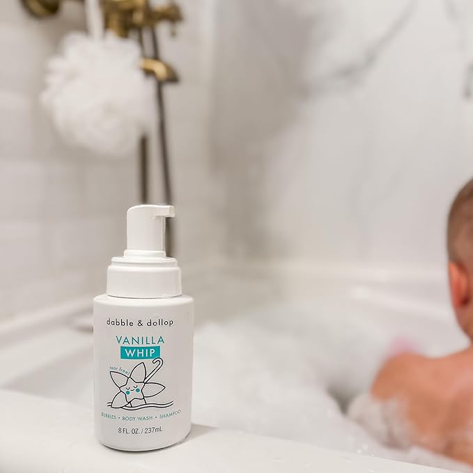 Dabble & Dollop All Natural Vanilla Whip 3-in-1 Body Wash, Shampoo & Bubble Bath for Kids – Tear-Free, Gentle, Hypoallergenic, Vegan, No Parabens or Sulfates (8 fl oz, Pack of 2)