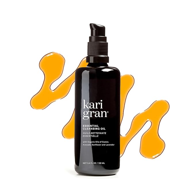 Kari Gran Essential Cleansing Oil | Organic Face Cleanser for All Skin Types | Gently Removes Makeup, Sunscreen & Impurities | Hydrates & Exfoliates | Cruelty-Free (3.4 fl oz)