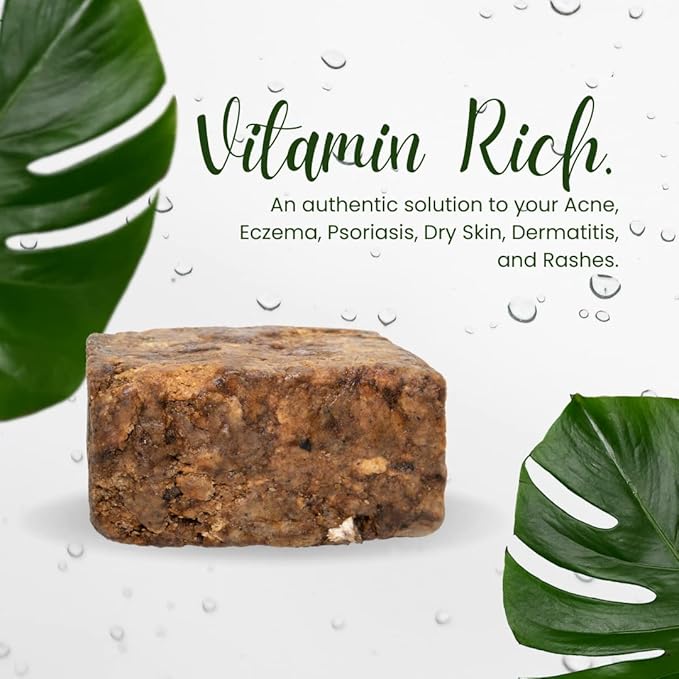 Raw African Black Soap 1lb Bar, for Dry Skin and Skin Conditions, Pure & Natural Ingredients, Imported From Ghana Handcraft Cleanser for Face, Body, and Hair, Vegan & Gentle Skin Care Bar