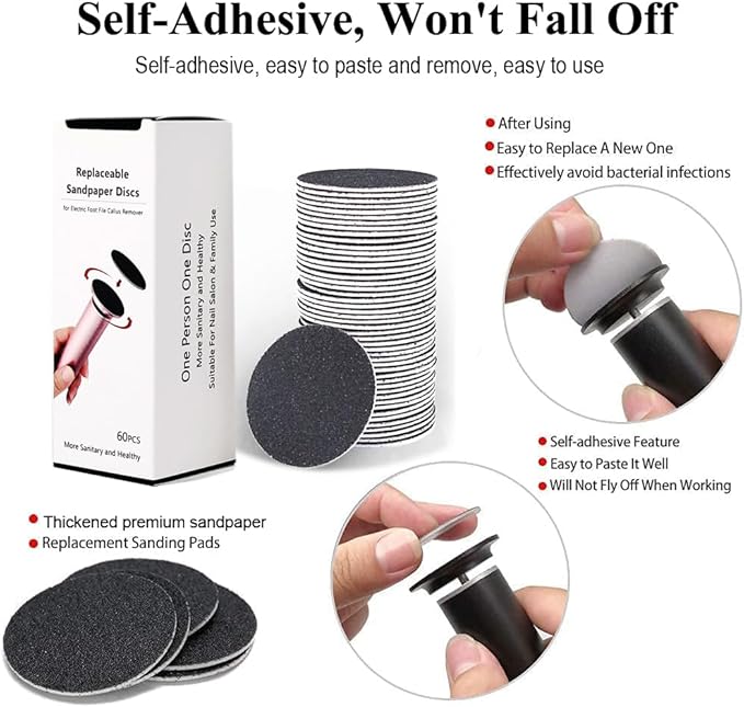 Electric Callus Remover Foot Scrubber, Adjustable Speeds Electric Foot File Sander Grinder Pedicure Tools for Feet Dead Skin Remover with 60 Replaceable Sandpaper Discs, Black