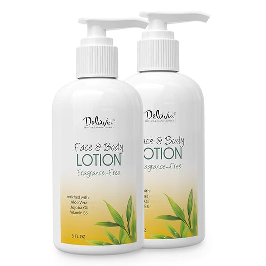 Deluvia Moisturizing Body Lotion & Face Lotion, Organic Aloe Vera, Shea Butter, Organic Jojoba Oil, Vitamin E & B5. Daily Skin Moisturizing Lotion For Dry Skin, Great For All Skin Types. - 2 Pack