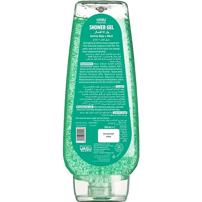 Vasu Naturals Mint Body Wash for Men & Women – Cooling Shower Gel with Menthol & Natural Mint, Hydrating Body Soap, Deep Moisturizing Formula, Paraben-Free Bath Wash – 8.45 fl oz Each (Pack of 2)