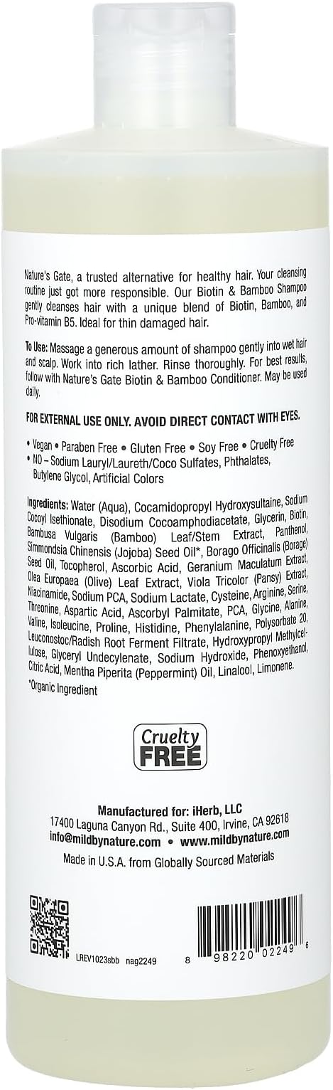Mild By Nature (Nature's Gate), Biotin & Bamboo Shampoo for Thin Hair, 16 fl oz (473 ml)