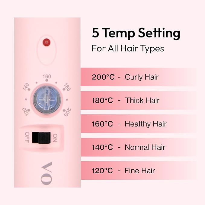 VODANA Professional GlamWave Ceramic Curling Iron, Long-Lasting Natural Curls, Instant Heat, Hair Curler, Curling Wand, Available in USA (1.4 inch, Pink)