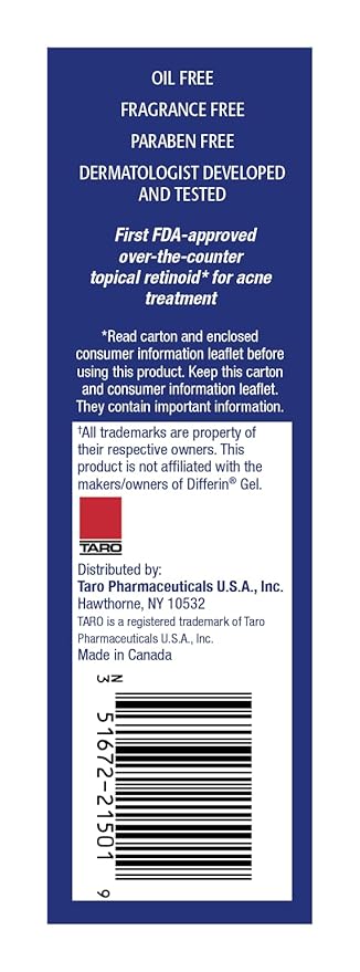 TARO Adapalene 0.1% USP Gel, Paraben Free, Retinoid Acne-Prone Facial Treatment for Sensitive Skin, Prescription Strenght (0.5)