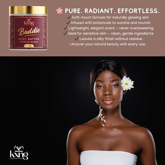 KXNG Cosmetics Organic Shea Body Butter Cream – 4oz | Luxury Moisturizing Cream for Men & Women with Shea, Cocoa & Coconut Oil | Deep Hydration for Dry Skin, Hands & Feet - Baddie