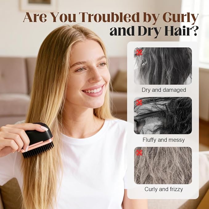 Mini Hair Straightener, Portable Cordless Hair Straightener Brush for Women, Last 1H USB-Rechargeable Mini Straighteners with 3 Heat Settings, Travel-Friendly Portable Comb (Pink)