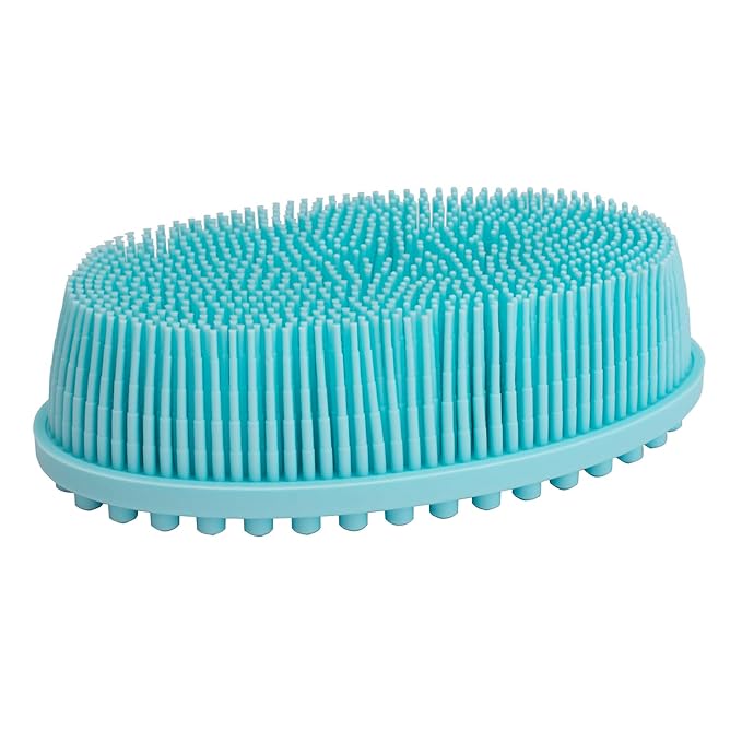 DNC Exfoliating Silicone Body Scrubber Shower Bath Body Brush loofah Easy to Clean, Lathers Well, Eco Friendly, Long Lasting (Blue