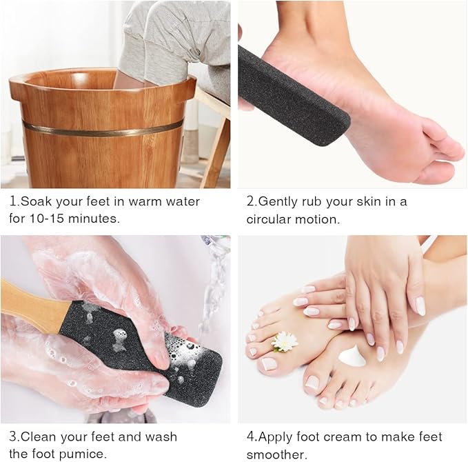 Pumice Stone Foot File (2-Pack), Wooden Handle Foot Scrubber & Callus Remover for Dry, Rough Skin and Corns Pedicure