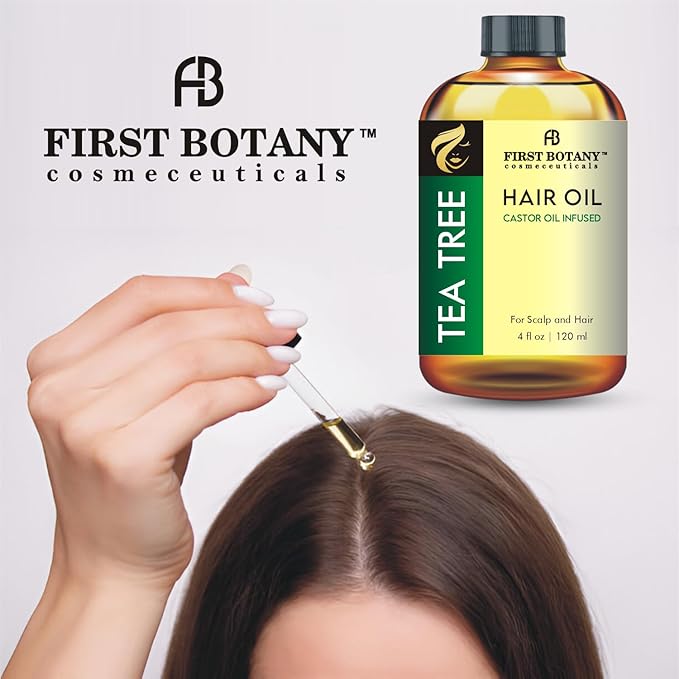 First Botany, Tea Tree Castor Oil Encourages Hair Growth, Scalp & Hair Strengthening Serum, Nourishing Treatment for Split Ends, Dry Scalp, Safe for All Hair Types, 4 fl oz