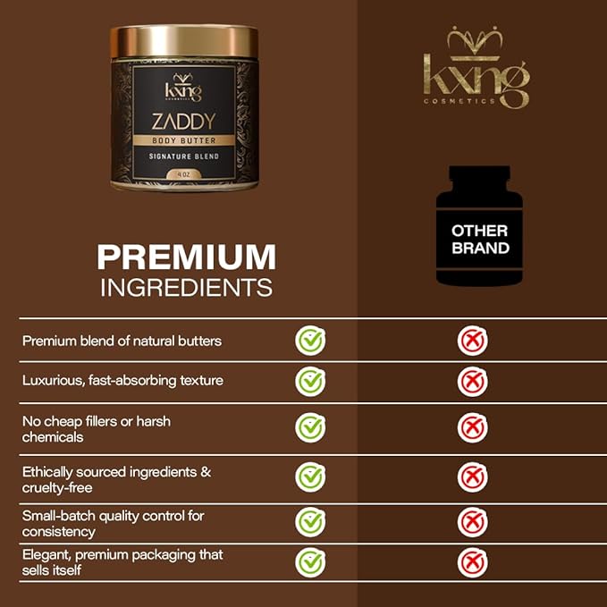 KXNG Cosmetics Organic Shea Body Butter Cream – 4oz | Mens Body Butter for Black Men & Women with Shea, Cocoa, Mango & Coconut Oil | Moisturizing Cream for Hands, Feet & Skin – Zaddy