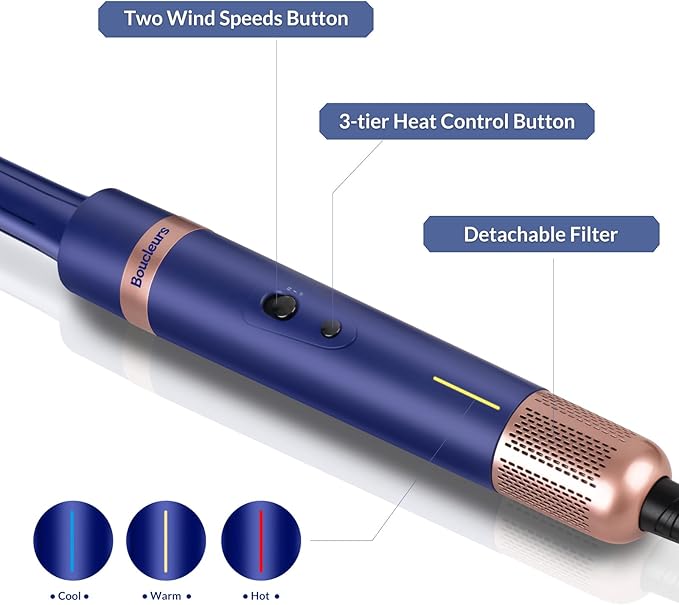 4-in-1 Hot Air Styler & Hair Dryer Brush – 110,000 RPM High-Speed Brushless Ionic Blow Dryer for Fast Drying, Curling, Straightening, Suitable for All Hair Styler - No Heat Damage(Blue)