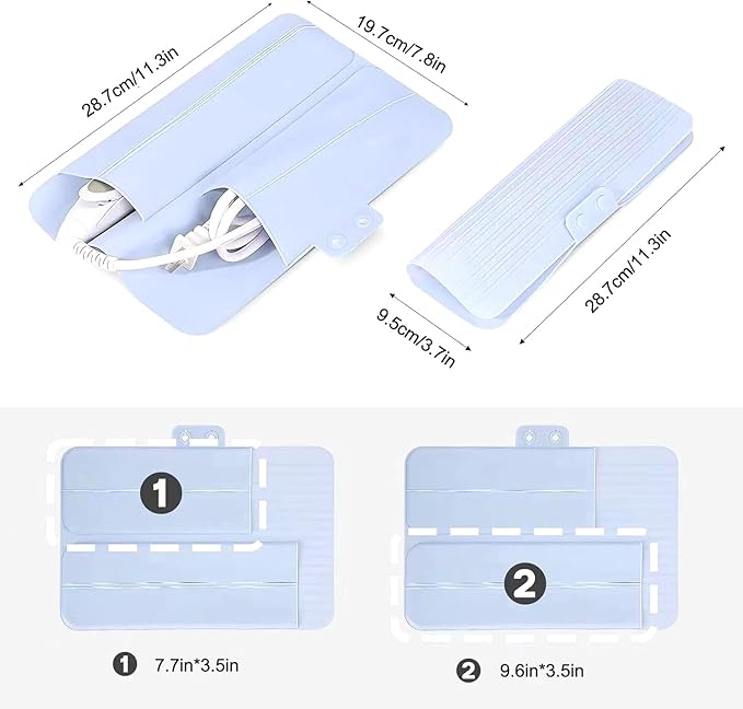 Heat Resistant Silicone Mat Travel Case Portable Travel Mat Cover for Hair Straightener, Flat Iron and Hot Hair Styling Tools (Blue)