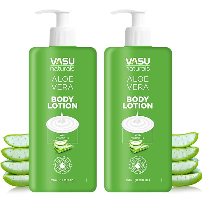 Vasu Naturals Aloe Vera Body Lotion with Vitamin E for dry skin, Lightweight face moisturizer, hand cream for extremely dry skin, lotion for women, lotion for men -11.83 fl oz each (Pack of 2)