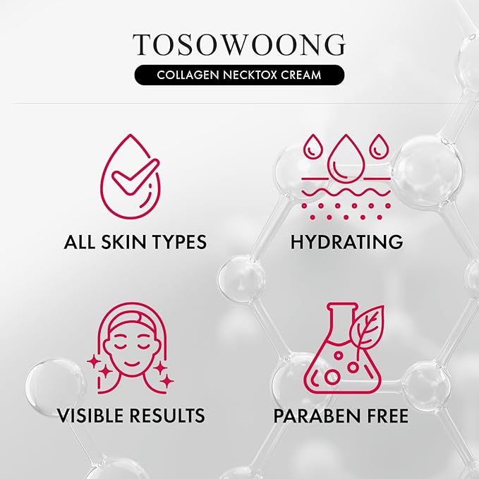 TOSOWOONG Collagen Necktox Cream with Collagen and Hyaluronic Acid for Neck Firming, Anti-aging, Wrinkles and Tightening, Korean Skin Care, 50ml, 1.69 fl. oz.