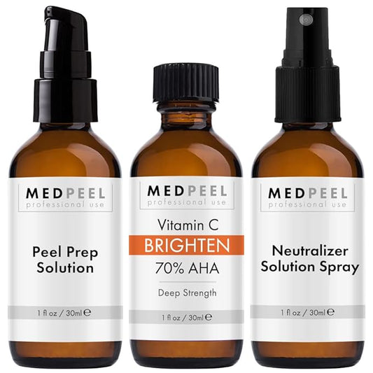 Medpeel 70% AHA & Vitamin C Brightening Essential Chemical Peel at Home Kit, Includes Peel, Prep, Neutralizer, Deep Strength Professional Grade Chemical Face Peel, Reduces Age Spots, 1oz/30ml