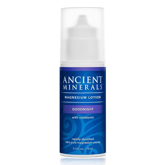 Ancient Minerals Magnesium Lotion Goodnight night cream contains melatonin with magnesium chloride and OptiMSM a topical nighttime moisturizing lotion(2.5oz)