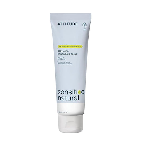 ATTITUDE Body Lotion for Sensitive Skin with Oat, EWG Verified, Dermatologically Tested, Vegan, Unscented, 8 Fl Oz