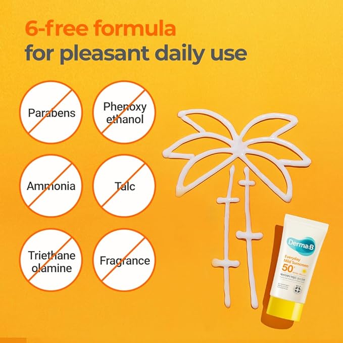Derma B Everyday Mild Sunscreen SPF50+ PA++++ 1.69 Fl Oz, 50ml Fast-Absorbing Lightweight SPF Sunblock Moisturizer, Facial Body Non-Sticky for Dewy Skin, Korean Sunscreen Lotion for Sensitive Skin