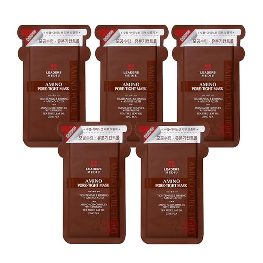 Amino Pore-Tight Facial Sheet Mask | Amino Acid Complex, Tea Tree Oil, Zinc PCA for Acne-Prone, Oily Skin, Minimizes Pores, Matte Finish (5 Sheets)