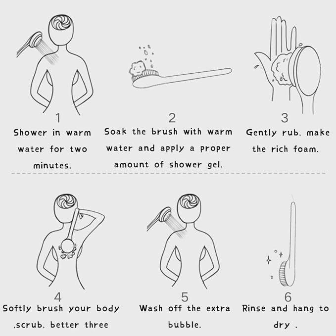 Body Brush Dry Brushing Shower Bath Brush Long Handle Gentle Back Skin Scrubber Exfoliate Massage Improve Blood Circulation Cellulite Treatment