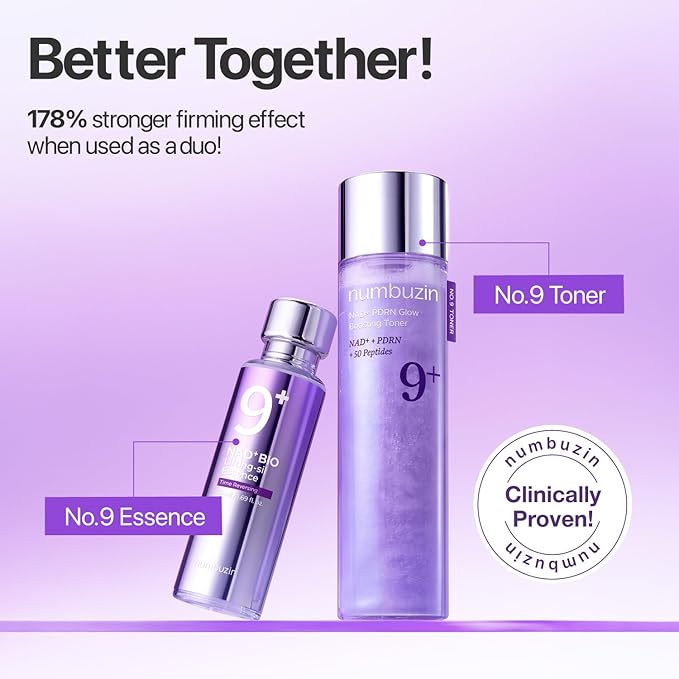 numbuzin No.9 NAD+ PDRN Glow Boosting Toner, Hydrating & Firming Toner for Wrinkles, Fine Lines & Dull Skin, Peptides & Salmon PDRN for Radiance, Korean Skincare 5.07 fl oz
