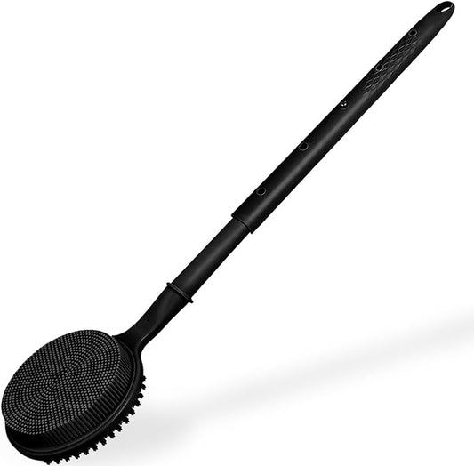 Back Scrubber for Shower, (16-24 Inch) Extendable Bath Brush Long Handle for Shower, Silicone Body Scrubber with Handle, Back Brush for Shower Men and Women,Easy to Clean (Black)