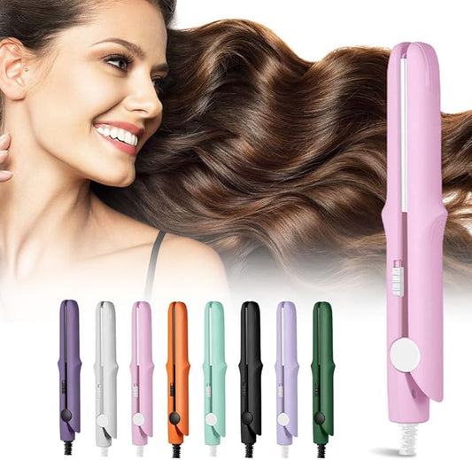 Mini Dual Purpose Curling Iron, 2025 Upgrade 2 in 1 Mini Curling Wand & Flat Iron Hair Straightener, Portable Travel Curling Wand for All Hair Types (Pink)
