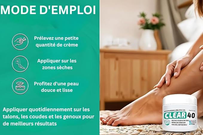 Clear 40, 40% Urea Gel, 8 oz w/Tea Tree & Coconut Oil, Aloe Vera Extract, Works on Calluses & Corns, Moisturizes & Softens Cracked Heels, Feet, Elbows, Hands, Nails, Superior Hydration to Urea Creams