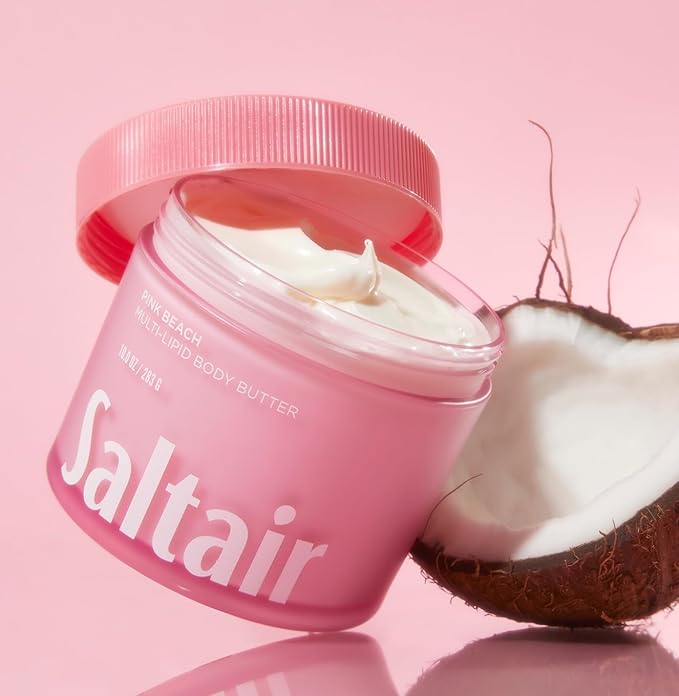 Saltair Multi-Lipid Body Butter - Rich, Nourishing Hydrating Body Cream with Ceramide Complex, Coconut Oil, Shea Butter, and Sea Buckthorn. Moisturizing Dry Skin Care. 10oz Jar - Pink Beach