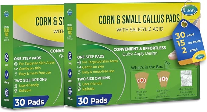 Corn Remover Pads for Feet Toes: 2 Boxes of 30 Pack Salicylic Acid Extra Strength Treatment - Fast Effective Medicated Bandages for Kids Adults Seniors Teens Runners Hikers Workers Men Women 02