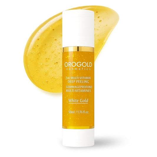 OROGOLD White Gold 24K Multi-Vitamin Deep Peeling - Facial Exfoliator with Gold, Walnut, Coconut, Green Tea, Mandelic, Vitamins A C E - 1.76 Fl. Oz.