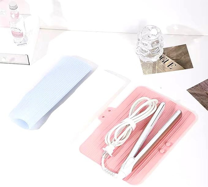 Heat Resistant Silicone Mat Travel Case Portable Travel Mat Cover for Hair Straightener, Flat Iron and Hot Hair Styling Tools (White)