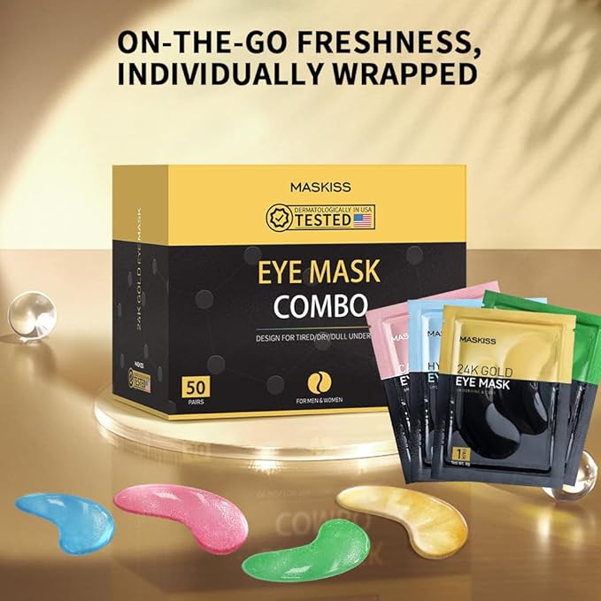 Under Eye Patches(50 Pairs), 24K Gold, Caffeine, Hyaluronic Acid, Aloe Vera Eye Masks for Dark Circles Puffy Eyes Undereye Bags, Eye Skin Care Gift Set for Bachelorette Party Favors