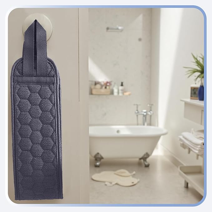 Back Scrubber for Shower with Handles, 40 Inch Extra Long Double-Sided Exfoliating Bath Strap, Textured Body Washer with Extended Reach for Deep Cleaning (Grey)