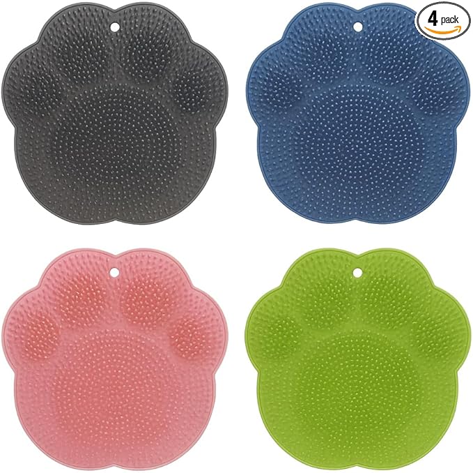 Shower Foot Scrubber Mat – Silicone Foot Brush with Non-Slip Suction Cups, Exfoliating & Massage Pad for Feet and Back Cleaning, Refreshing Shower Experience(4-Pack)