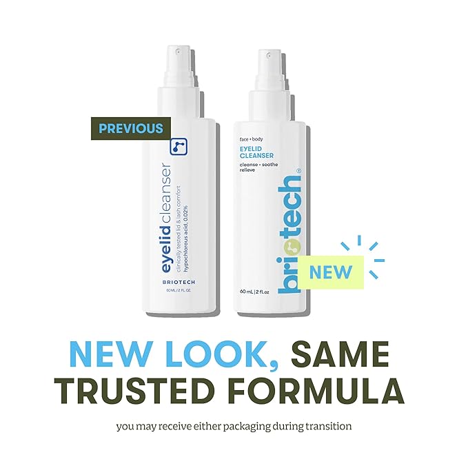 BRIOTECH Eyelid Cleanser, Hypochlorous Acid Spray, Lid & Eyelash Cleanser, Soothe Sensitivities, Calm Redness & Bumps, Support Against Irritation, Vegan, Travel Size 2 Fl oz (2 Pack)
