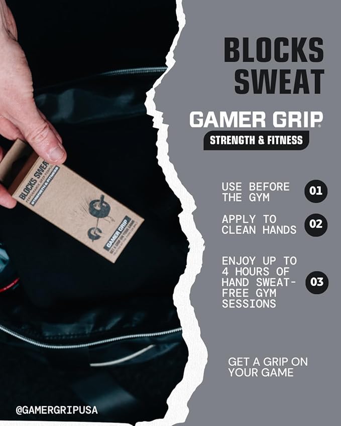 Gamer Grip Strength & Fitness Cream for Sweaty Hands - Chalk-Free Liquid Formula Grip Cream for Weightlifting, Climbing, Golf, Gymnastics Grips & Pole, Sweat Control for Instant Dry Hands, Made in USA