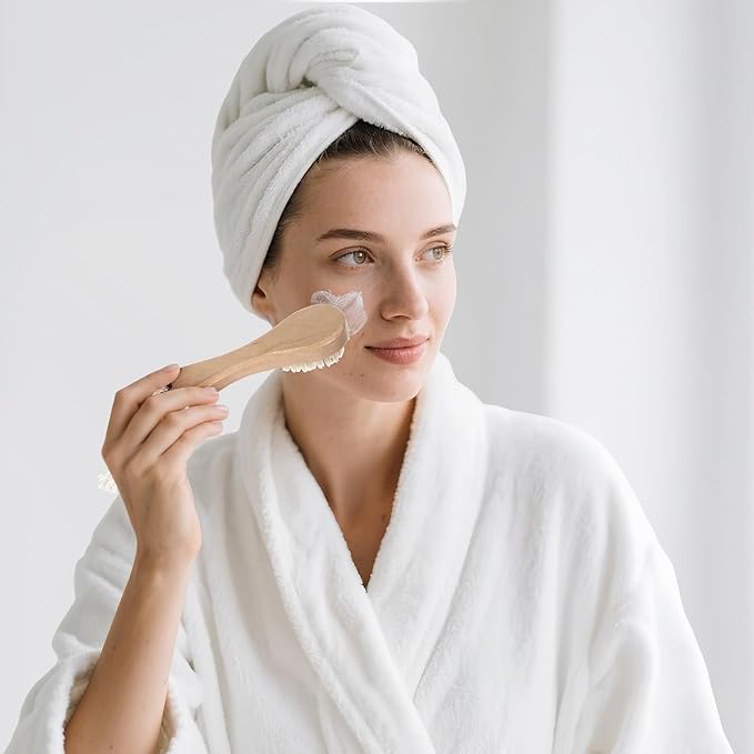 4 Pcs Dry Brushing Body Brush for Lymphatic Drainage, Pore Cleaning Brush Set Long Handle Back Scrubber for Shower, Soft Dry Brush for Body Face, Bath Brushing Cellulite Exfoliating Brushes