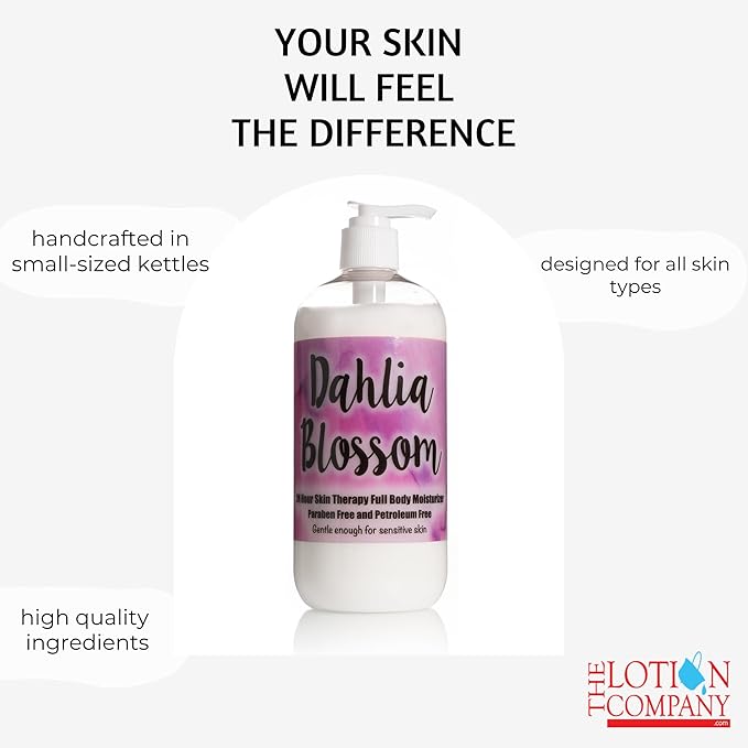 The Lotion Company Dahlia Blossom Lotion – 24 Hour Skin Therapy, Full Body Moisturizer with Aloe Vera & Vitamins, Paraben Free, Non-Greasy, Made in USA, 16 oz