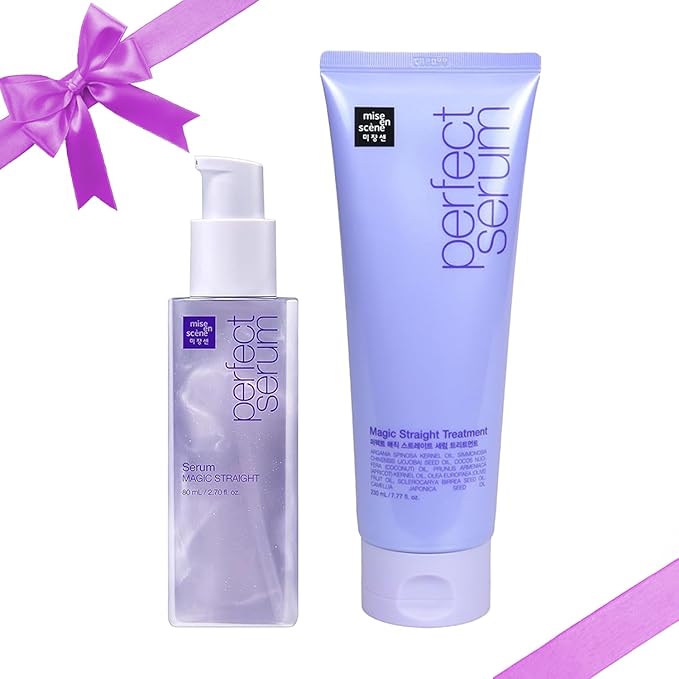 Mise En Scene Perfect Serum Magic Straight Set - Magic Straight Serum 2.71 Fl Oz with Treatment 7.77 Fl Oz -Hair Taming Oil for Frizzy | Heat Protectant |Straightening Fixing | Humidity Hair Products